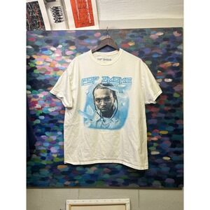 Pop Smoke Mens Graphic T-Shirt White Blue Portrait Dove Tribute Tee Large